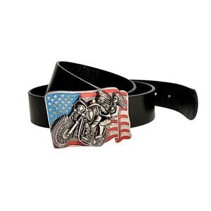 NWOT Flag Motorcycle Metal Belt Buckle Detachable Leather Belt XL